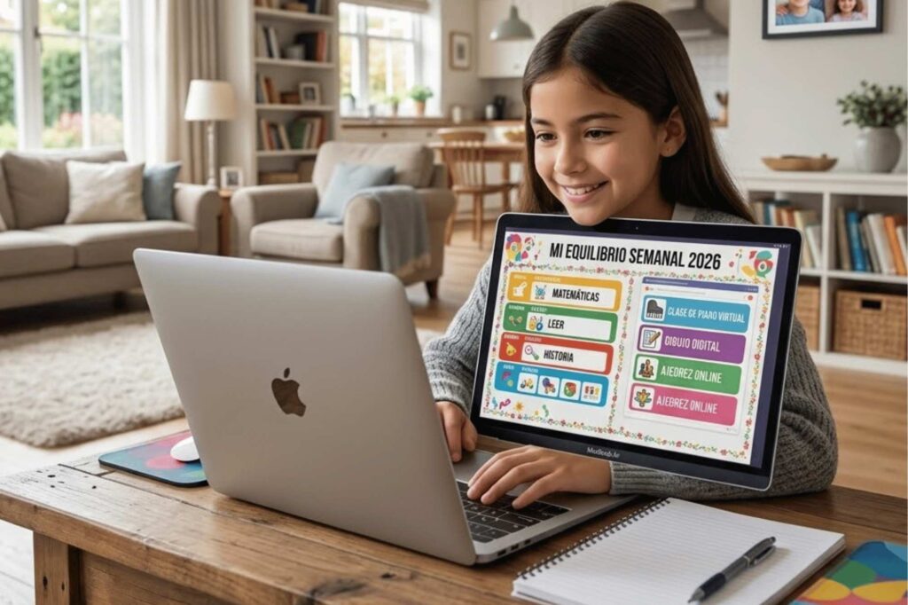 Female student managing her schedule to successfully balance academics and extracurricular activities online.