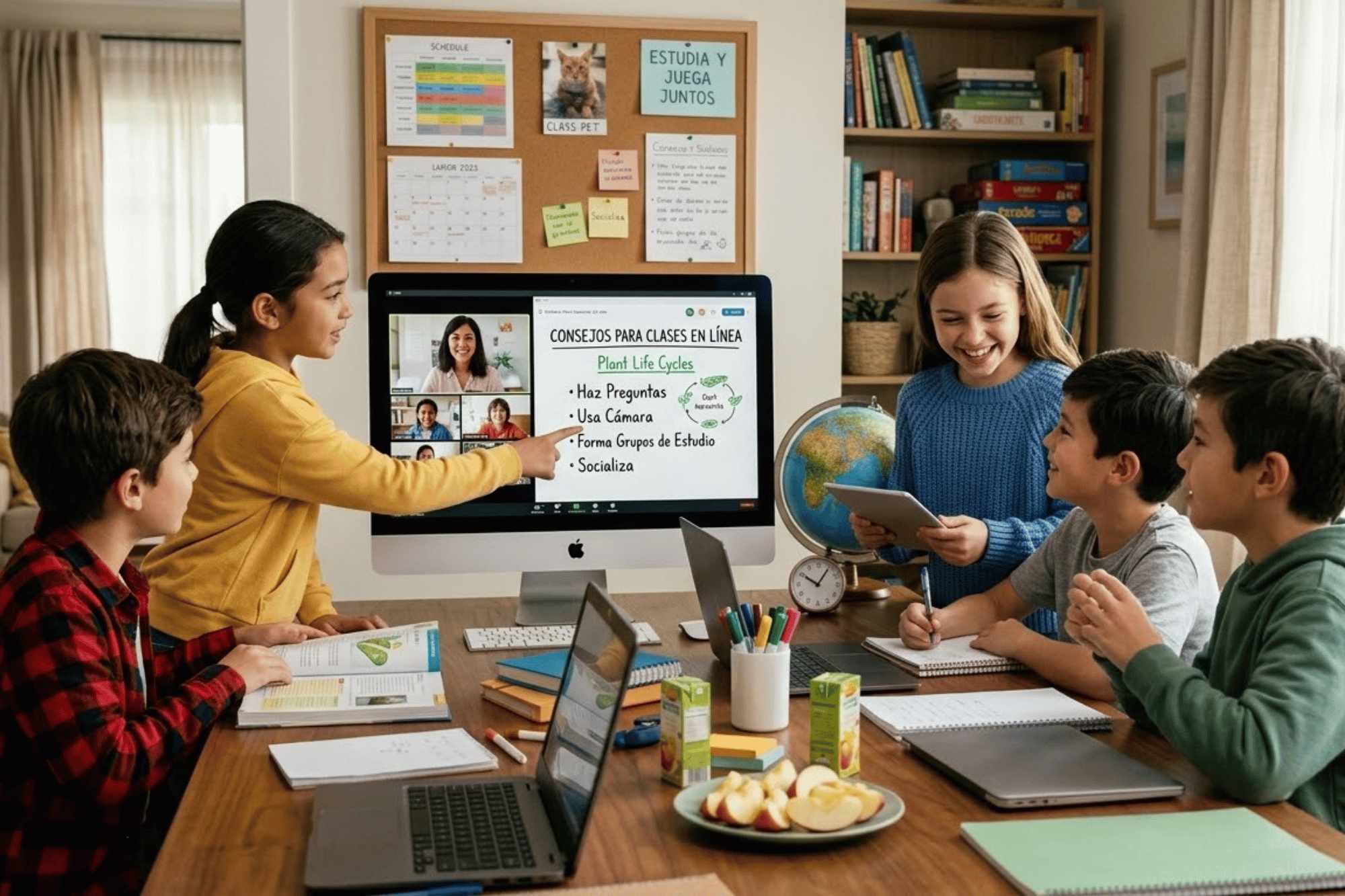Students collaborating and socializing in a study group, applying advice for online classes to strengthen academic and personal bonds from home.