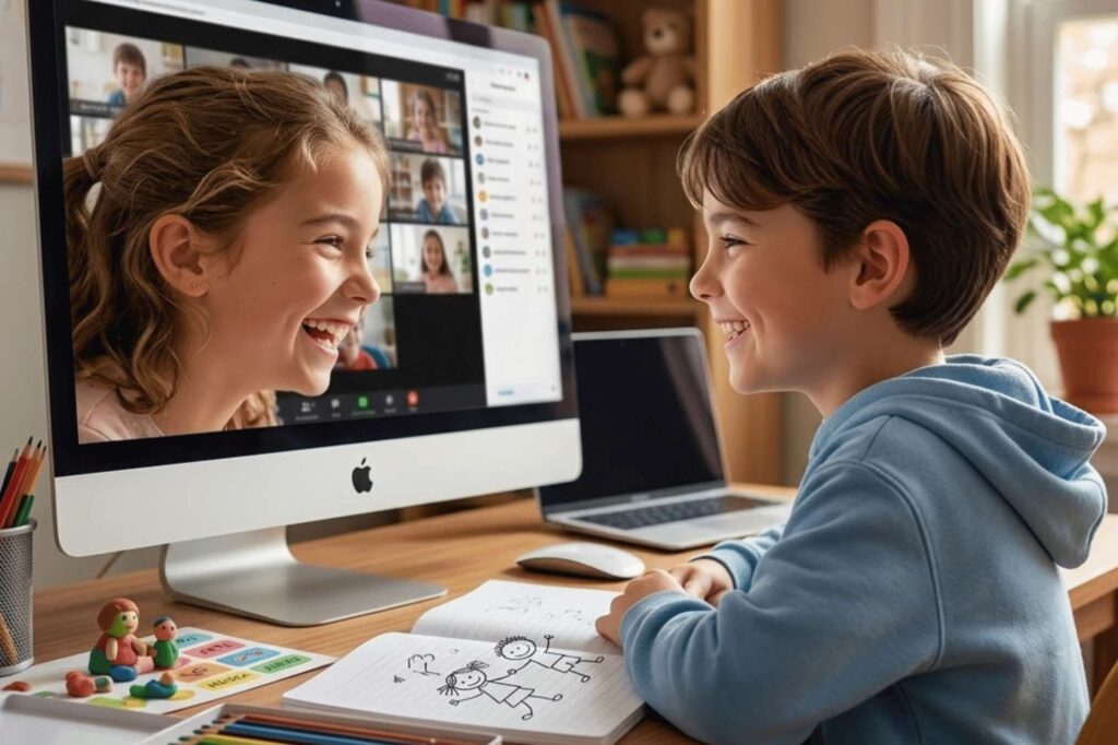 Students in online classes connecting and laughing, putting advice for online classes into practice to socialize beyond the screen.