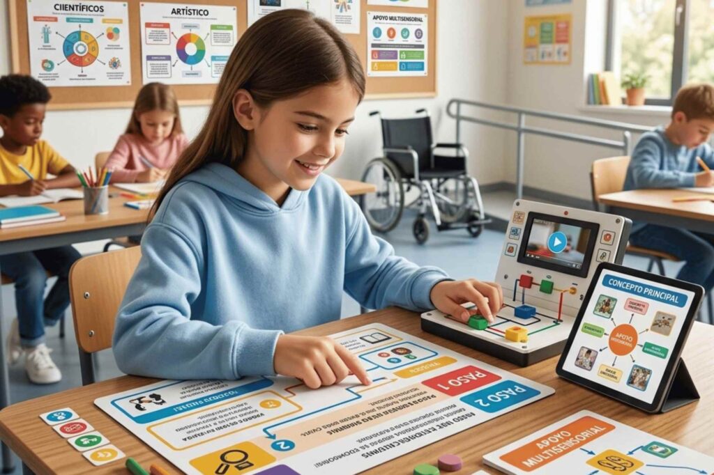 student with a visual learners by observing written instructions, posters with examples, visual cues, and hands-on demonstrations.