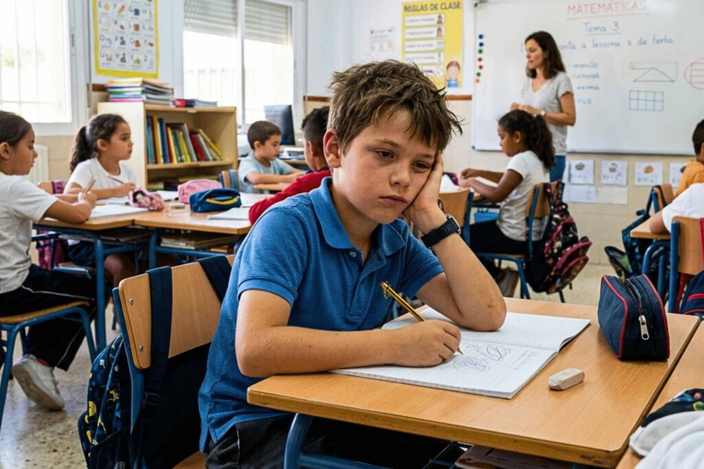A bored child in class with no academic stimulation. My child refuses to go to school because there aren't enough challenges for him.
