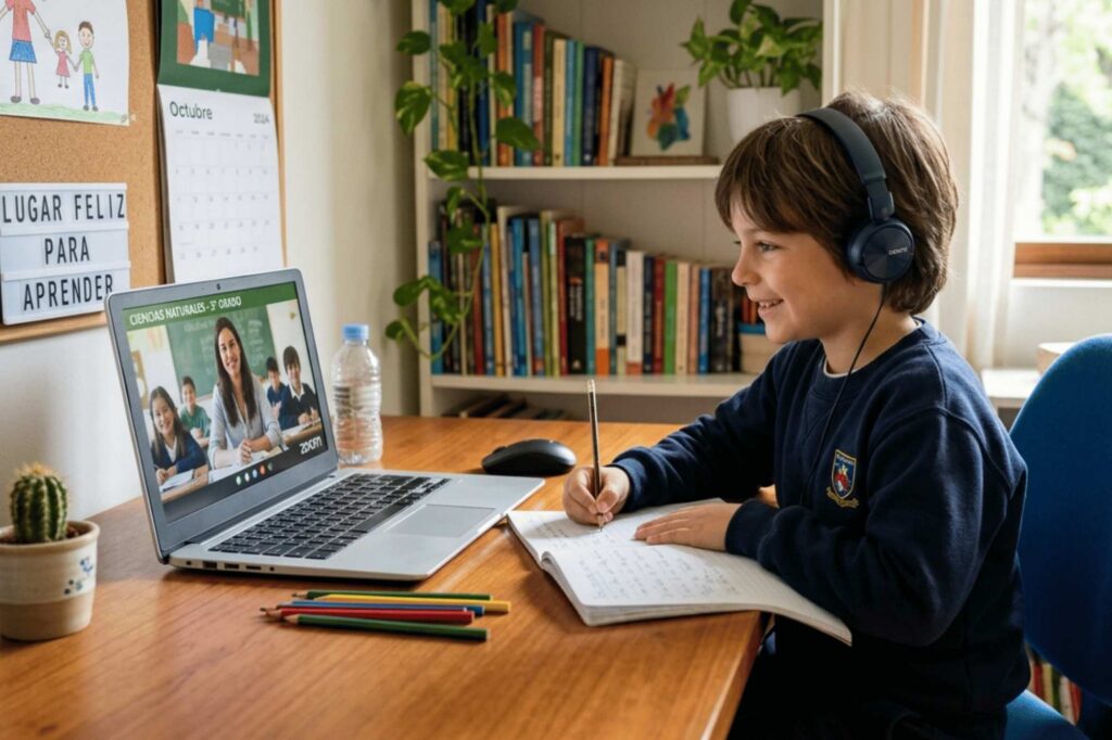 Child learning from home through online education, with a quiet and flexible space that protects the student's mental health