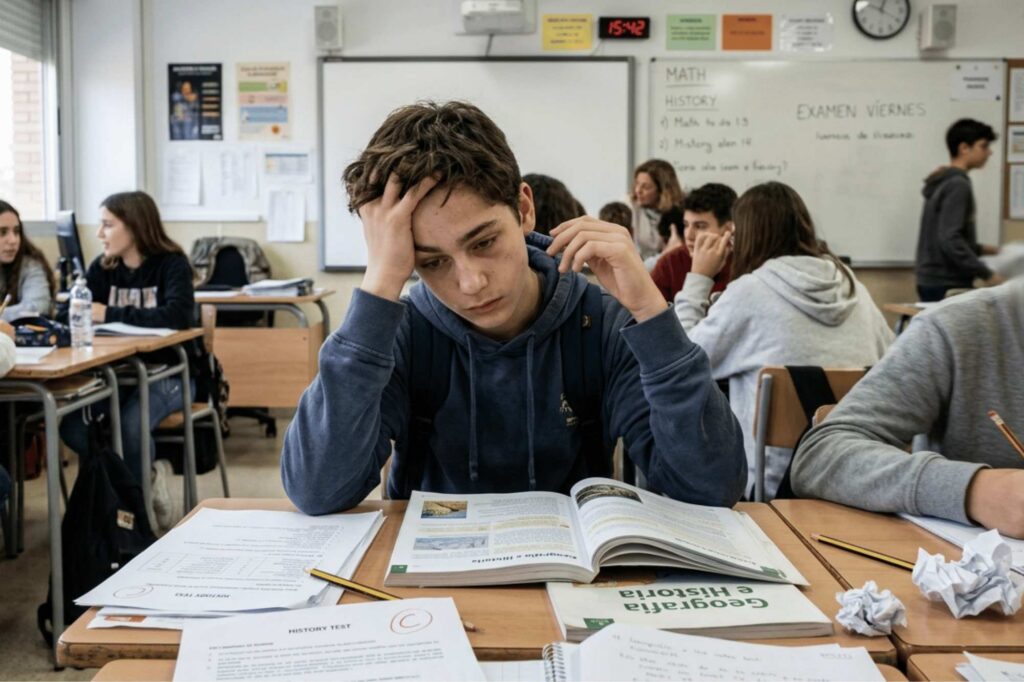 Teenager with symptoms of childhood burnout in secondary school: fatigue, emotional overload, and cognitive difficulties
