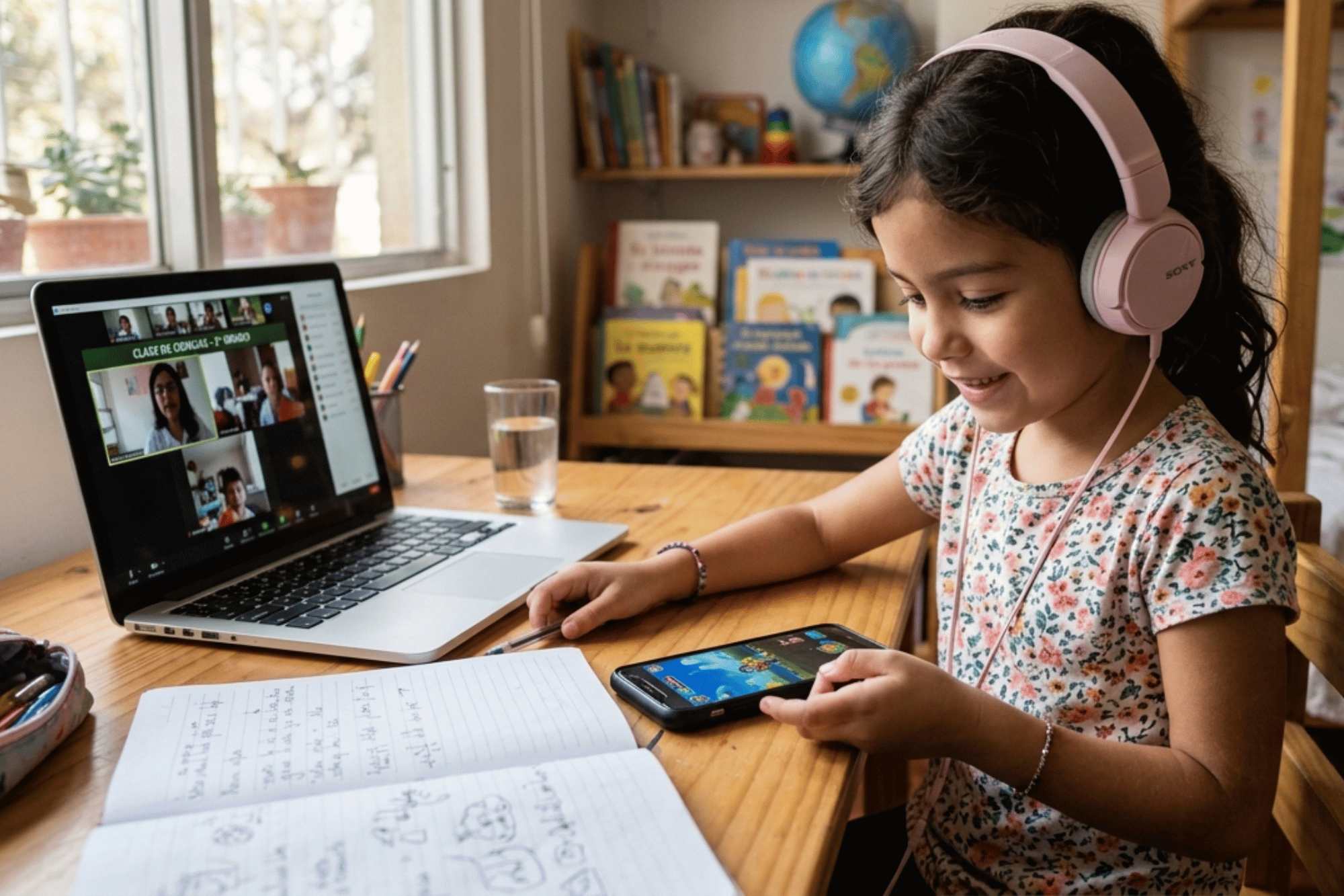 Virtual student girl with nomophobia
